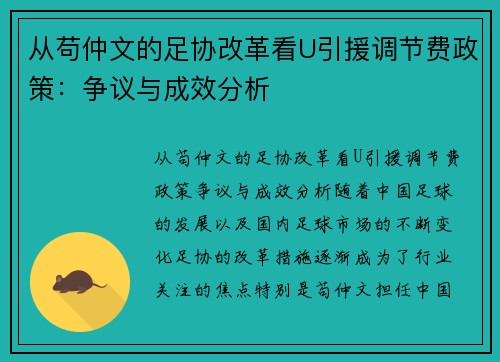 从苟仲文的足协改革看U引援调节费政策：争议与成效分析