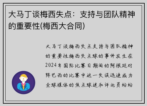 大马丁谈梅西失点：支持与团队精神的重要性(梅西大合同)